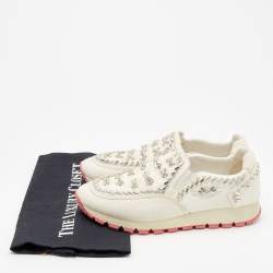 Pre Owned Prada White Nylon Crystal Embellished Slip On Sneakers Size 37
