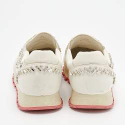 Pre Owned Prada White Nylon Crystal Embellished Slip On Sneakers Size 37