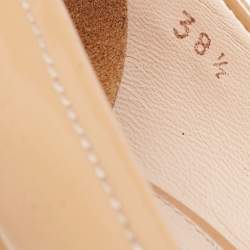 Pre Owned Prada Beige Patent Leather Bow Peep Toe Wedge Pumps Size 38.5