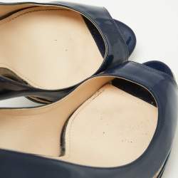 Pre Owned Prada Navy Blue Patent Leather Open Toe Platform Pumps Size 39