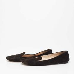 Pre Owned Prada Dark Brown/Black Calf Hair Smoking Slippers Size 40