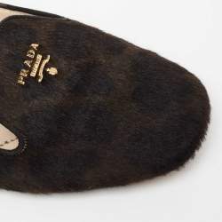 Pre Owned Prada Dark Brown/Black Calf Hair Smoking Slippers Size 40