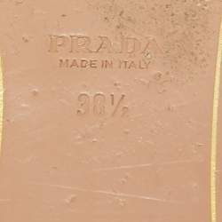 Pre Owned Prada Blue Saffiano Vernice Leather Flat Slides Size 38.5