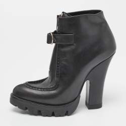 Pre Owned Prada Back Leather Ankle Length Boots Size 37.5