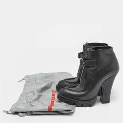 Pre Owned Prada Back Leather Ankle Length Boots Size 37.5