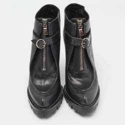 Pre Owned Prada Back Leather Ankle Length Boots Size 37.5