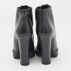 Pre Owned Prada Back Leather Ankle Length Boots Size 37.5