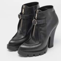 Pre Owned Prada Back Leather Ankle Length Boots Size 37.5