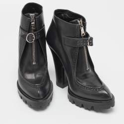 Pre Owned Prada Back Leather Ankle Length Boots Size 37.5