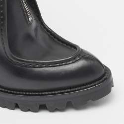 Pre Owned Prada Back Leather Ankle Length Boots Size 37.5