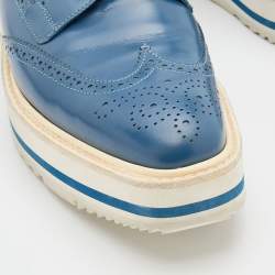 Pre Owned Prada Blue Brogue Leather Wingtip Platform Derby Sneakers Size 39.5