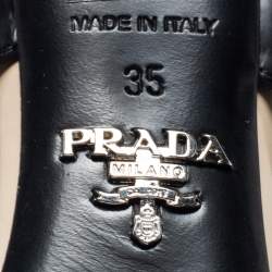 Pre Owned Prada Cream/Black Leather And Rubber Trim Pointed Toe Slingback Sandals Size 35