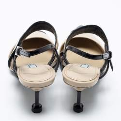 Pre Owned Prada Cream/Black Leather And Rubber Trim Pointed Toe Slingback Sandals Size 35