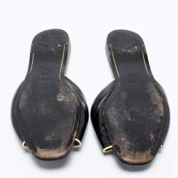 Pre Owned Prada Black Saffiano Patent Leather Flat Slide Sandals Size 39.5