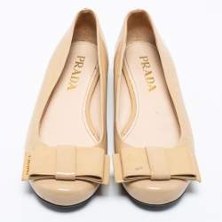 Pre Owned Prada Beige Patent Leather Bow Ballet Flats Size 39