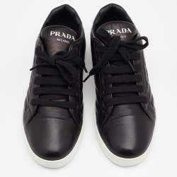 Pre Owned Prada Black Quilted Leather Low Top Sneakers Size 38