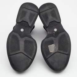 Pre Owned Prada Black Leather T-Strap Carved Rubber Wedge Sandals Size 36