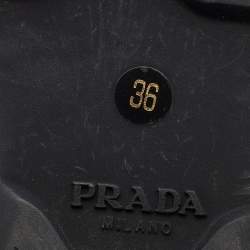 Pre Owned Prada Black Leather T-Strap Carved Rubber Wedge Sandals Size 36