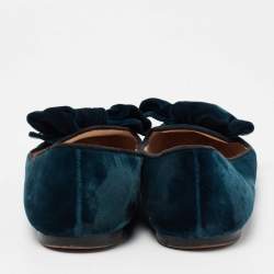 Pre Owned Prada Navy Blue Velvet Bows Ballet Flats Size 39