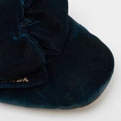 Pre Owned Prada Navy Blue Velvet Bows Ballet Flats Size 39