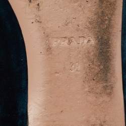 Pre Owned Prada Navy Blue Velvet Bows Ballet Flats Size 39