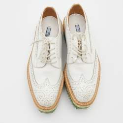 Pre Owned Prada White Brogue Leather Wingtip Platform Derby Sneakers Size 37.5