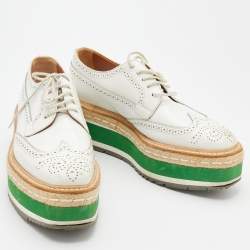 Pre Owned Prada White Brogue Leather Wingtip Platform Derby Sneakers Size 37.5