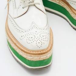 Pre Owned Prada White Brogue Leather Wingtip Platform Derby Sneakers Size 37.5