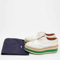 Pre Owned Prada White Brogue Leather Wingtip Platform Derby Sneakers Size 37.5