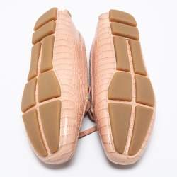 Pre Owned Prada Beige Croc Embossed Leather Bow Slip On Loafers Size 39