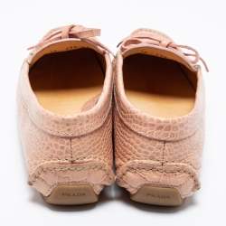 Pre Owned Prada Beige Croc Embossed Leather Bow Slip On Loafers Size 39