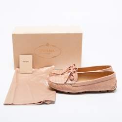 Pre Owned Prada Beige Croc Embossed Leather Bow Slip On Loafers Size 39