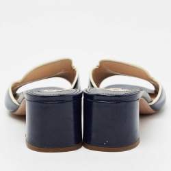 Pre Owned Prada Navy Blue Saffiano Vernice Leather Slide Sandals Size 37.5