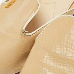 Pre Owned Prada Beige Saffiano Vernice Leather Slide Sandals Size 37.5