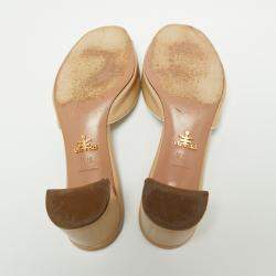 Pre Owned Prada Beige Saffiano Vernice Leather Slide Sandals Size 37.5