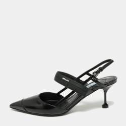 Pre Owned Prada Black Leather Cap Toe Slingback Sandals Size 36