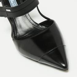 Pre Owned Prada Black Leather Cap Toe Slingback Sandals Size 36