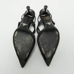 Pre Owned Prada Black Leather Cap Toe Slingback Sandals Size 36