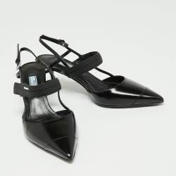 Pre Owned Prada Black Leather Cap Toe Slingback Sandals Size 36