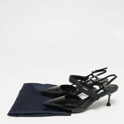 Pre Owned Prada Black Leather Cap Toe Slingback Sandals Size 36