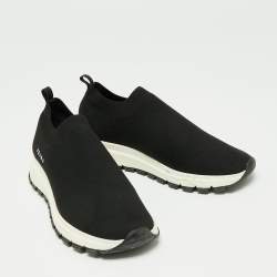 Pre Owned Prada Black Knit Fabric Low Top Sneakers Size 36