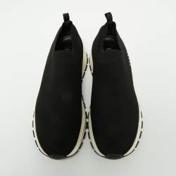 Pre Owned Prada Black Knit Fabric Low Top Sneakers Size 36