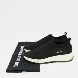 Pre Owned Prada Black Knit Fabric Low Top Sneakers Size 36