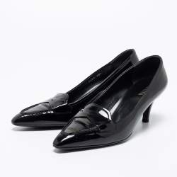 Pre Owned Prada Black Patent Leather Loafer Pumps Size 40.5