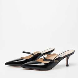 Pre Owned Prada Black Patent Leather Mule Sandals Size 39