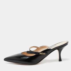 Pre Owned Prada Black Patent Leather Mule Sandals Size 39