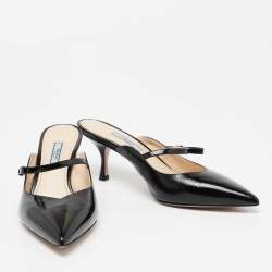 Pre Owned Prada Black Patent Leather Mule Sandals Size 39
