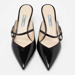 Pre Owned Prada Black Patent Leather Mule Sandals Size 39