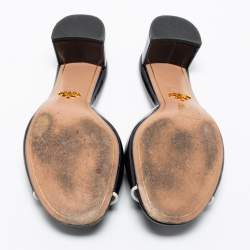 Pre Owned Prada Black Saffiano Vernice Leather Slide Sandals Size 38.5