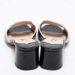 Pre Owned Prada Black Saffiano Vernice Leather Slide Sandals Size 38.5